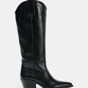ZARA Black Leather Knee High Western Boots